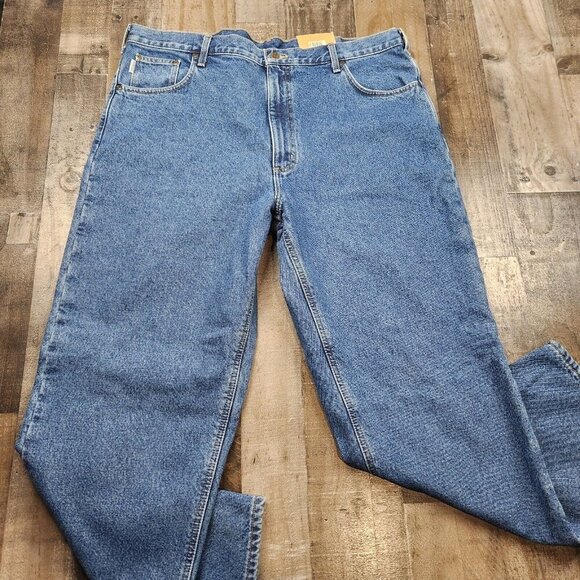 Mens Carhartt size 42x32 Flannel Lined Relaxed Fit Straight Leg Mid Rise Jeans - Picture 1 of 10